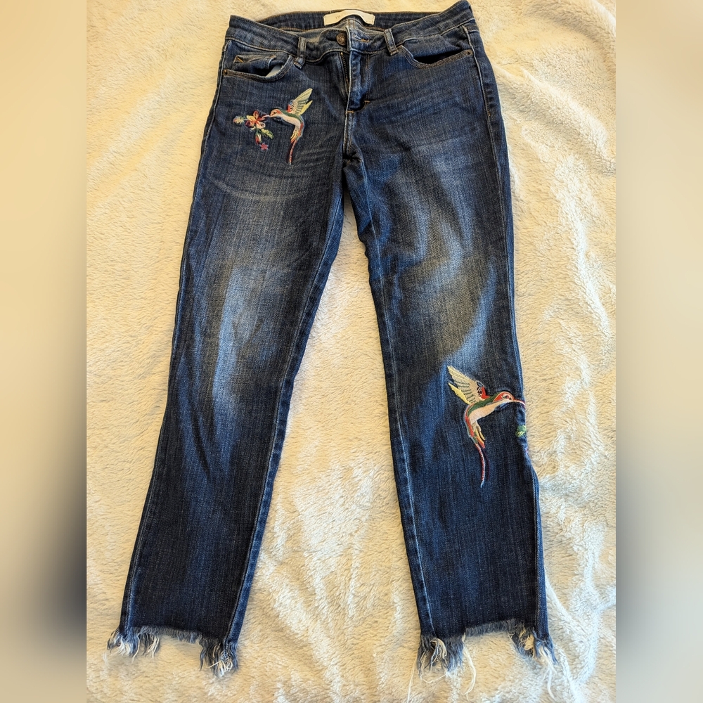 Hummingbird embroidered jeans